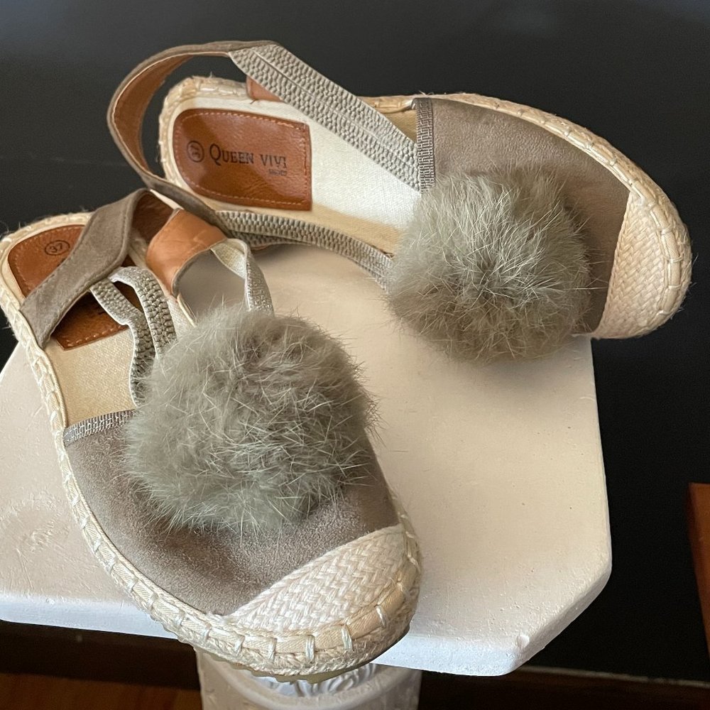 Pompom Sling back Espadrilles in Gray from Paris